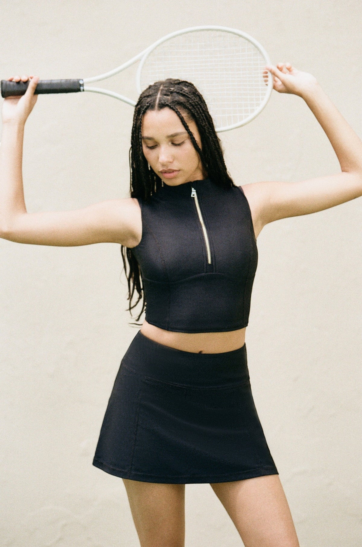 The Jordyn black ribbed set with racquet